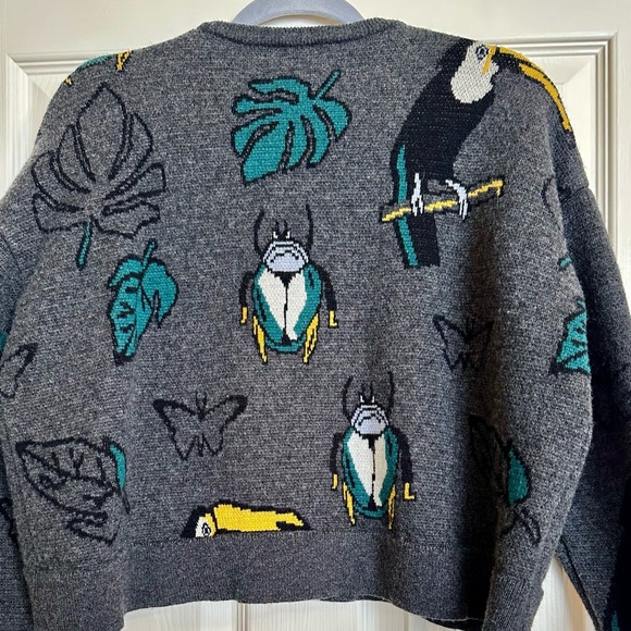 J. Crew X Demylee Whimsy Toucan Beetle Boho Wool Cropped Sweater - Picture 4 of 9